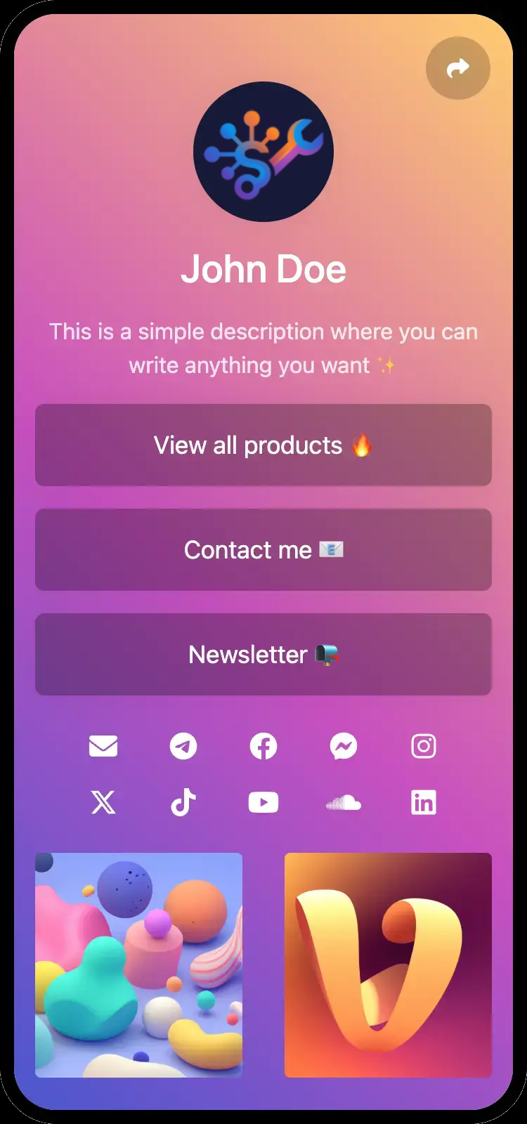 Screenshot of biolink page examples