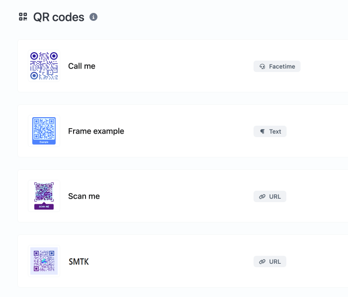 Screenshot of the app QR code system page